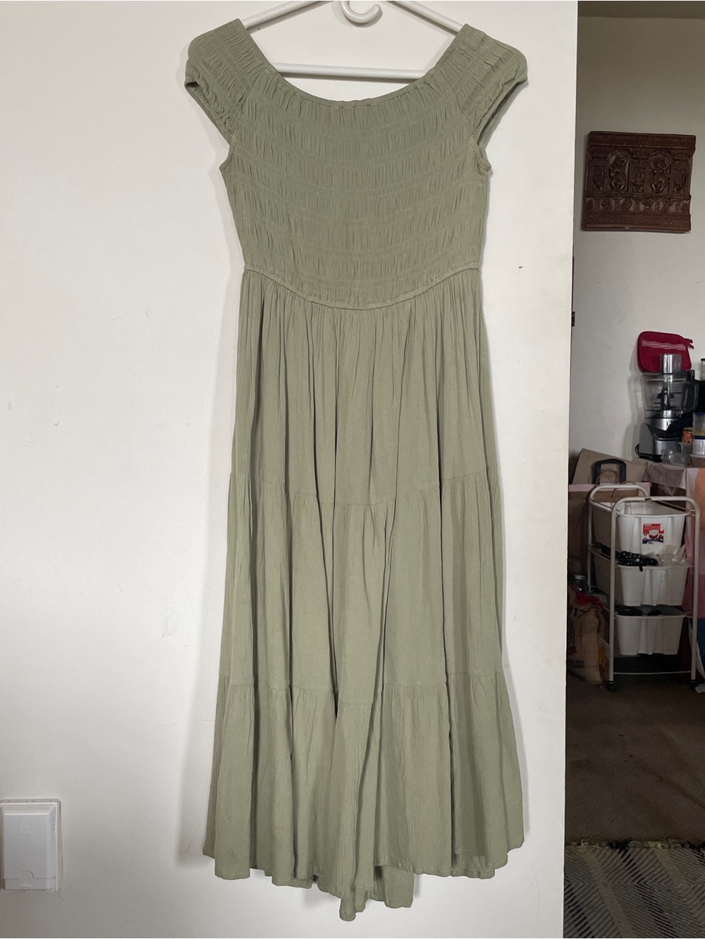 Oak + Fort Olive Green Smocked Tiered Maxi Dress (XS) - BNWT